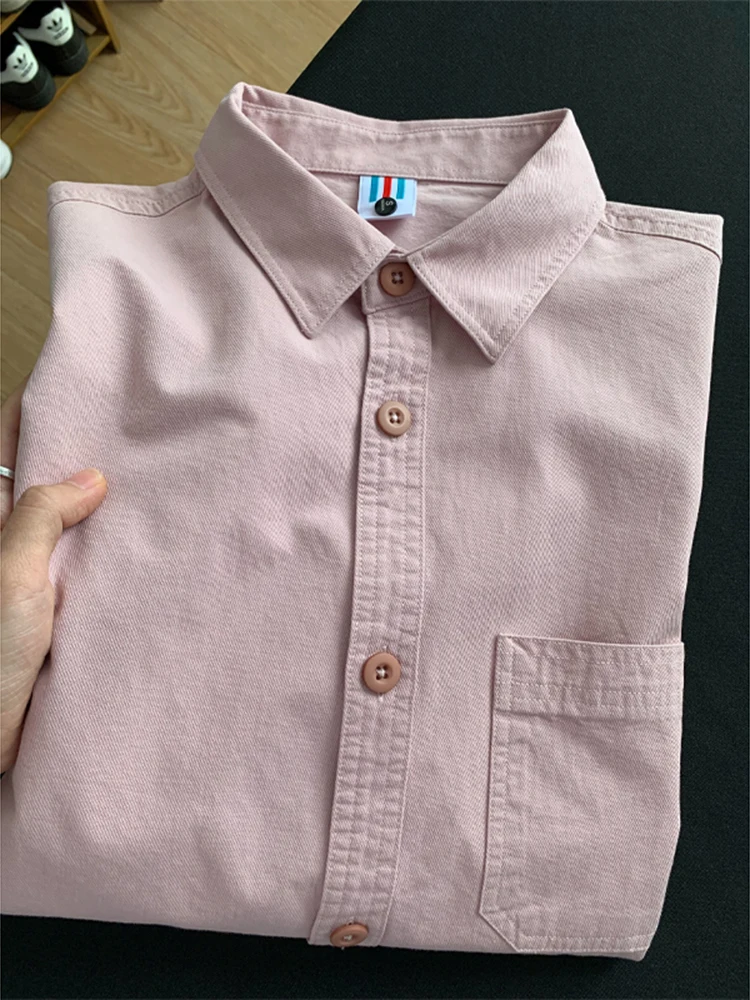 

Waed Pure Cotton Long Sve Men's irt Casual Sle Layering Outerwear Early Autumn Pink Color High Quali Loose Fit