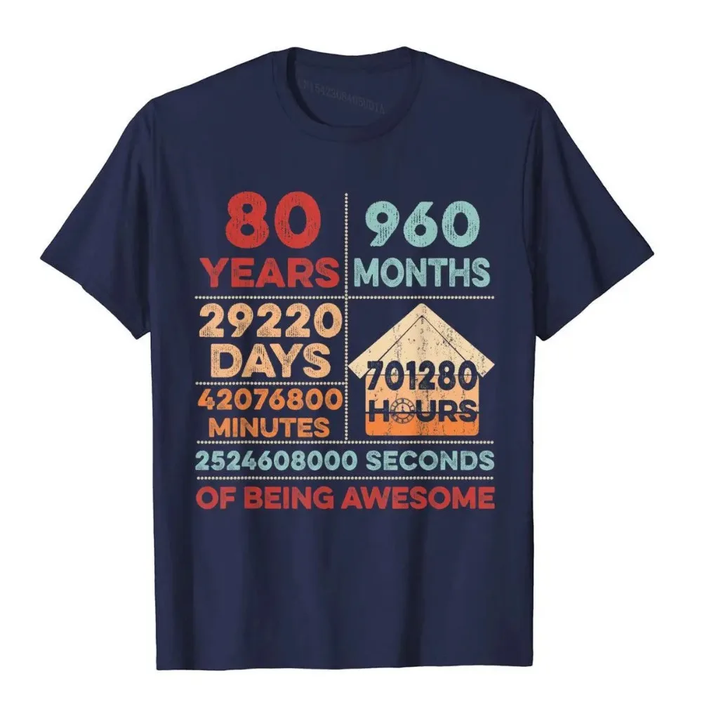 Vintage 80th Birthday Gifts 80 Years Old 960 Months T Shirt Camisa Cotton Man Tees Unique Wholesale T Shirts