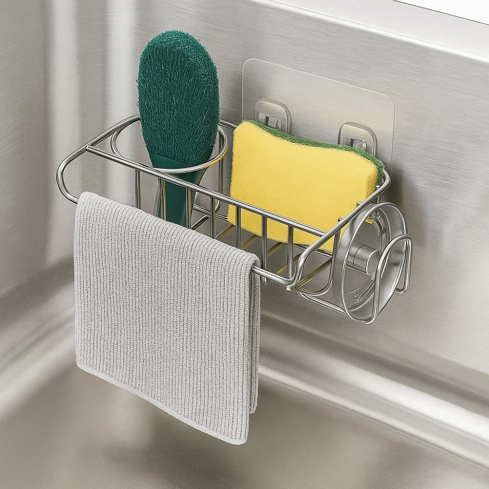 

Stainless Steel Sponge Drainer Rack Hollowed Waterproof Sponge Stand Space Saving Rustproof Sink Sponge Holder Bathroom
