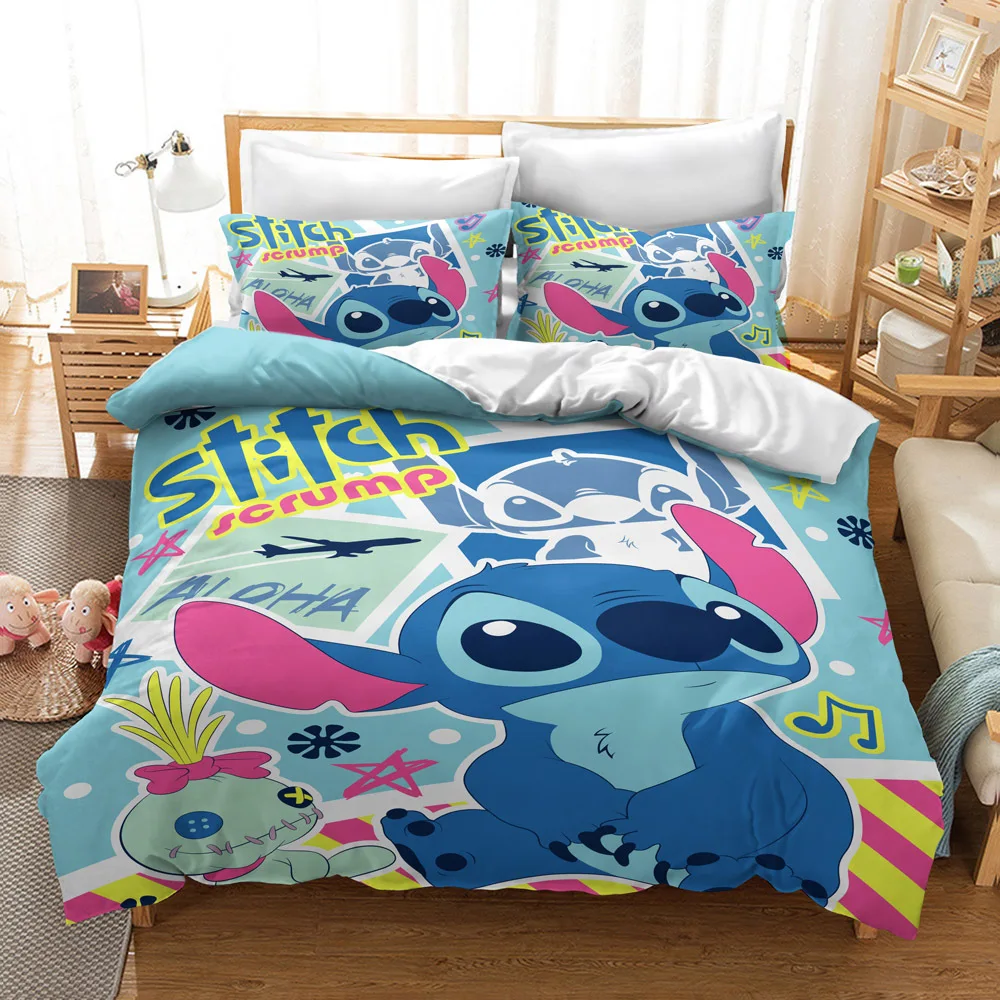 Cartoon Stitch Loli Bed Set Disney Angel Figures Double Duvet Cover Comforter Sets Sheet Bedspreads