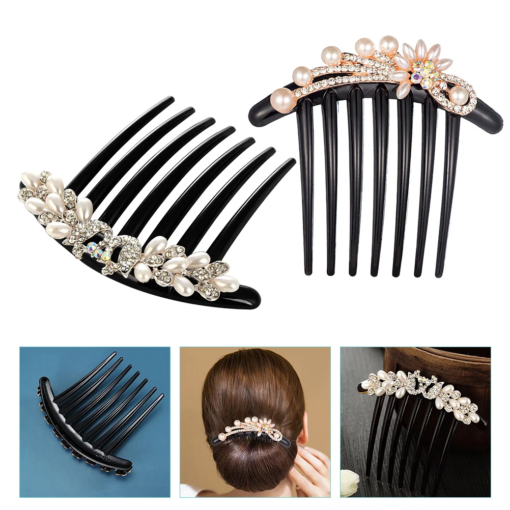 2 Pcs Hair Comb Bridal Accessories Rhinestone Headpiece Elegant Fashionable Skin Friendly Highlight Appearance