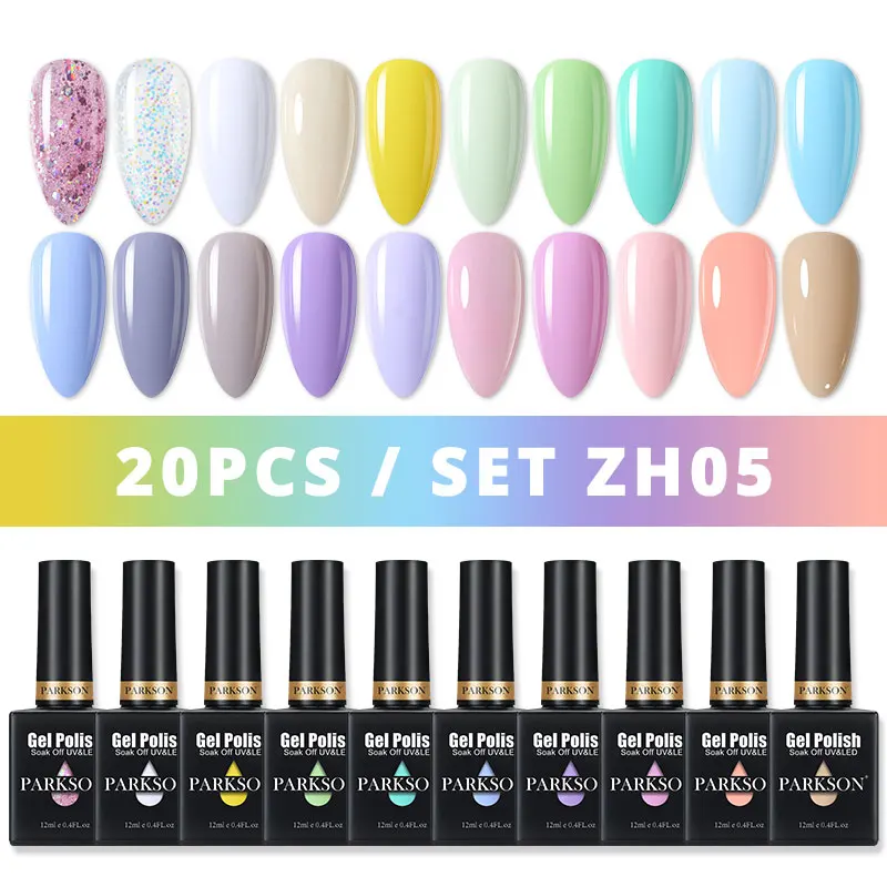 

Parkson Macaron Color Gel Polish Set Glitter 12ml UV Led Soak Off Nail Art Semi Permanent 20PCS Hybrid Varnish Nude Manicure Kit