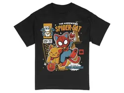 Retro Spider-Cat T-Shirt Vintage Superhero Kitten Tee Unisex Comic Book Style Shirt Casual Geek Wear