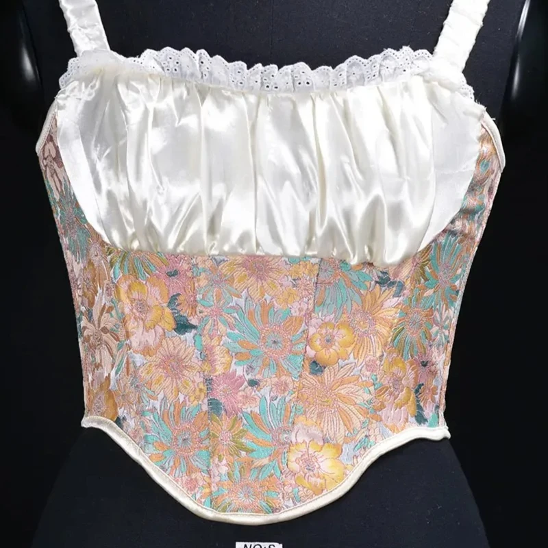 Women Evening Corset Crop Top O Neck Backless Floral Print Sexy Summer Casual Sleeveless Tank Tops Bustiers