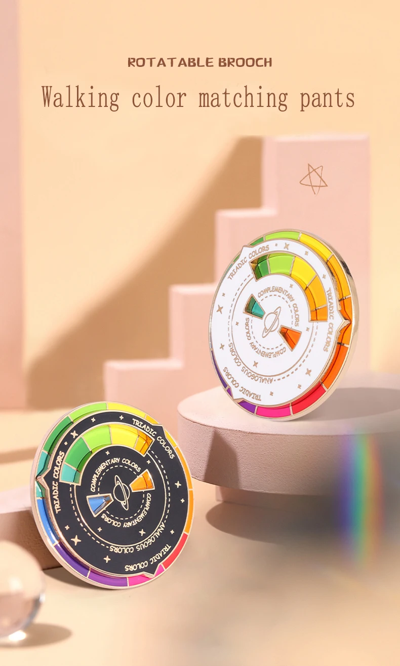 Round Color Metal Compass Enamel Pin Fashion Brooch Art Multicolour Badge Lapel Clothes Hat Jewelry Kid Gift Lapel Pin Wholesale