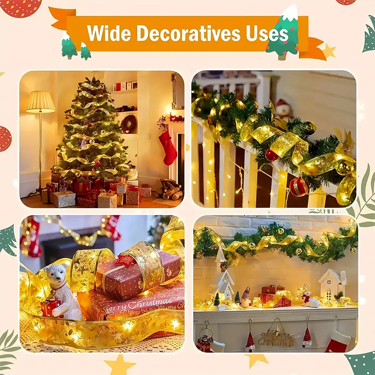 Lampada in filo di rame con nastro natalizio da 5/10 metri, adatta per matrimoni perfetti e decorazioni natalizie, decorazioni per l'albero di Natale