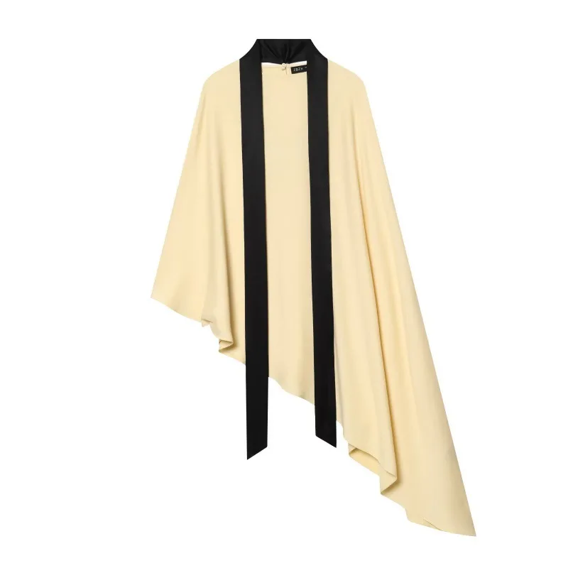 

Withered Loose Round Neck Asymmetrical Scarf Embellished Shirt With Temperament Woman Clothes Shirts Top
