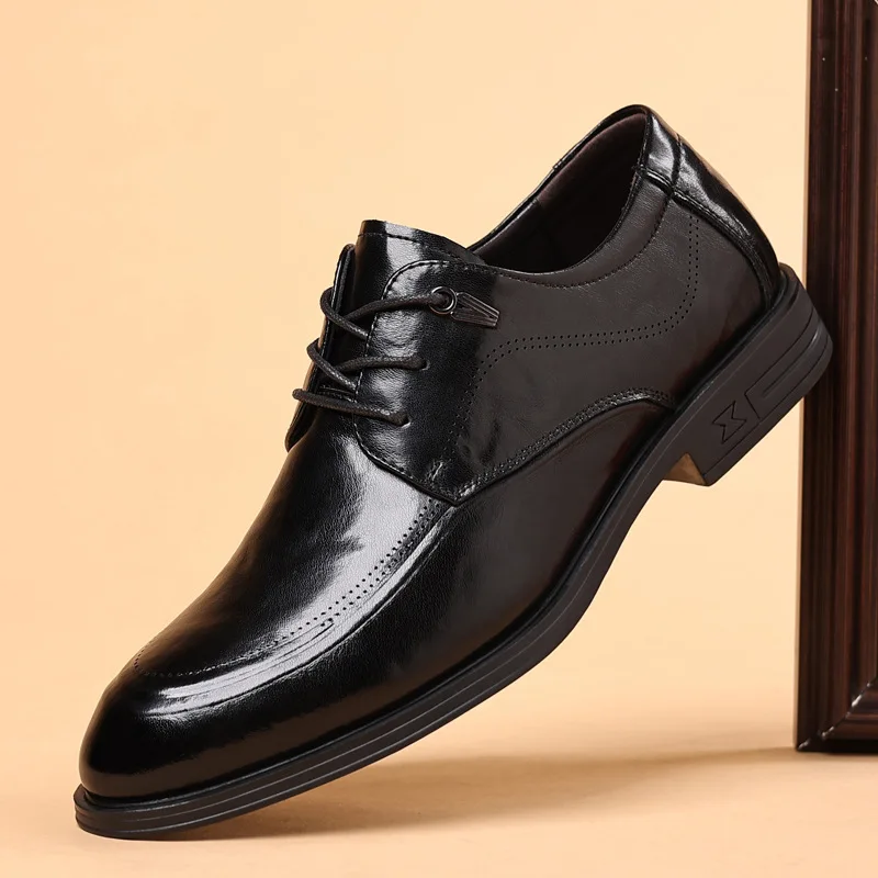 Men's business leather shoes, classic formal men's shoes, versatile lace-up wedding shoes, trendy and fashionable shoes