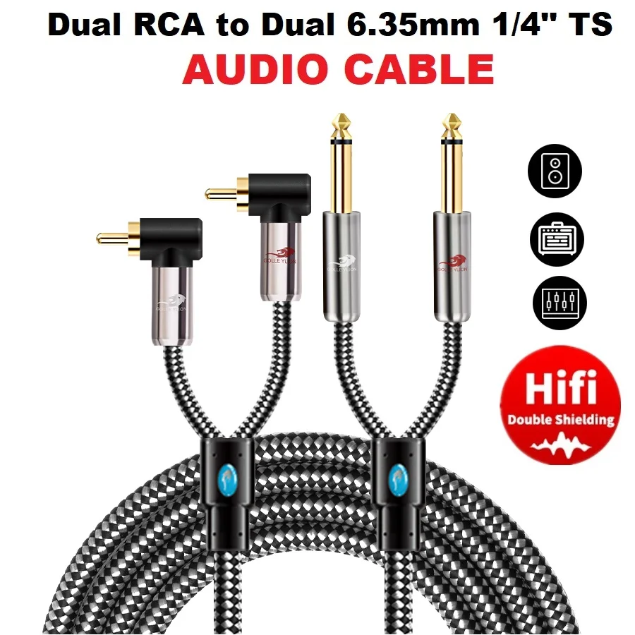 

Dual 6.35mm 1/4'' TS Mono Male to 2 RCA Male Audio Cable for Mixer Amplifier Hi-Fi Stereo Systems Speaker Interconnect Cords