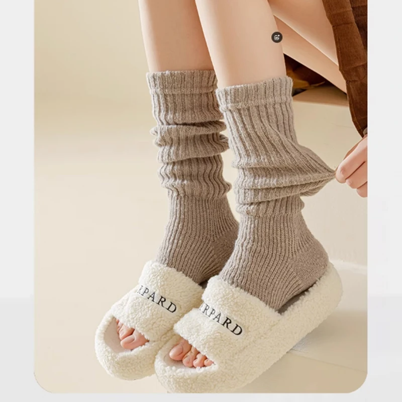 

Женские теплые вязаные носки, осенне-зимние корейские длинные носки, однотонные теплые вязаные носки для танцев и йоги