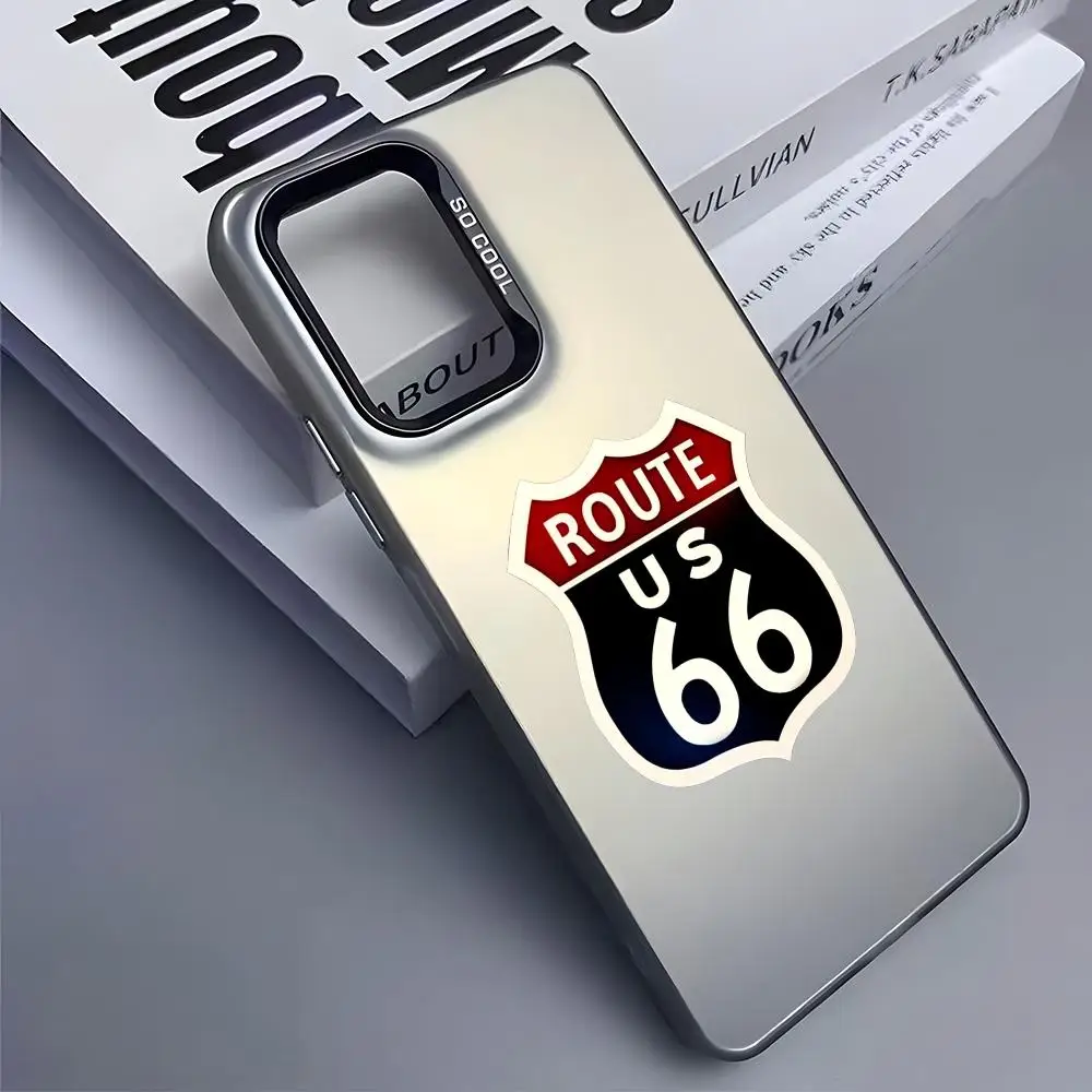 Funda de teléfono con logo de America Route 66 para Samsung Galaxy S25 Edge S24 S23 S22 S21 S20 Ultra Funda de silicona plateada