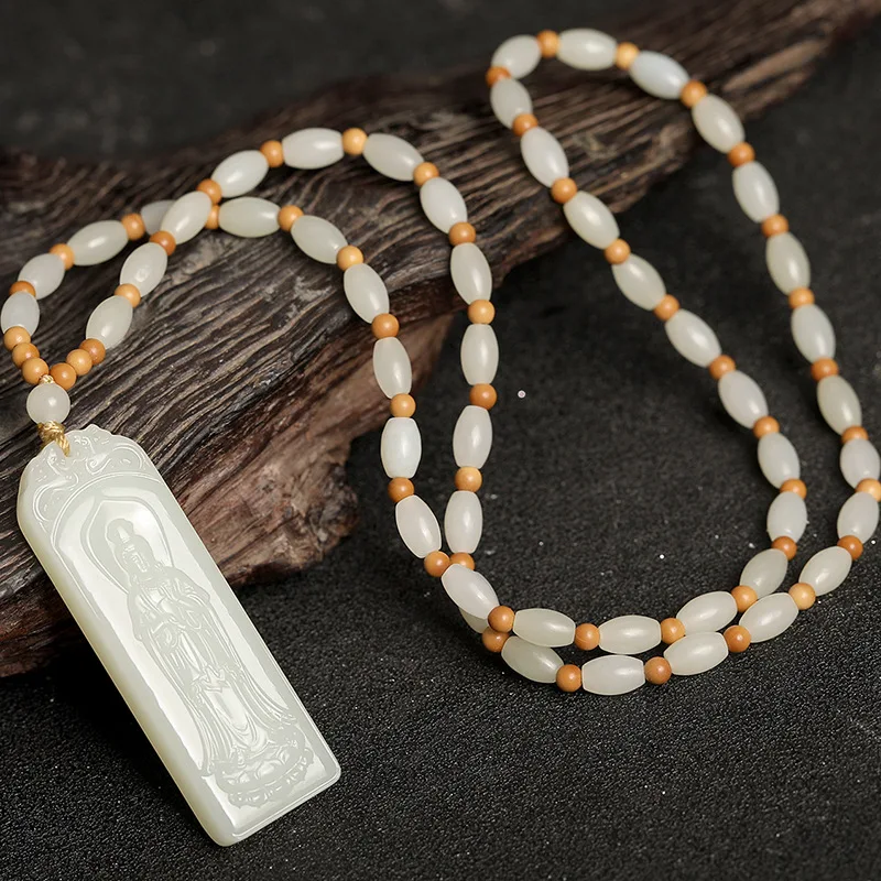 

Fine Jewelry Natural Hetian Nephrite Jade Nanhai Guanyin Pixiu Station Guanyin Pendant
