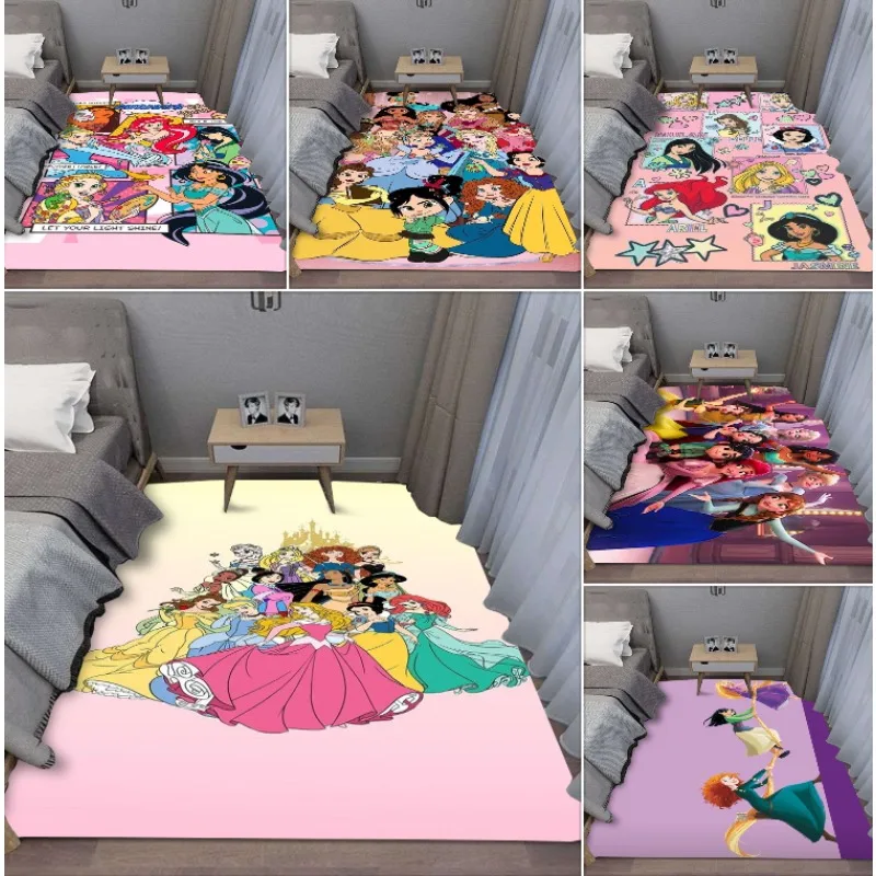

2025 New Disney Princess Series Ariel Elsa Cartoon Girl Carpet Rug for Bedroom Living Room Home Sofa Decoration,Decor Floor Mat