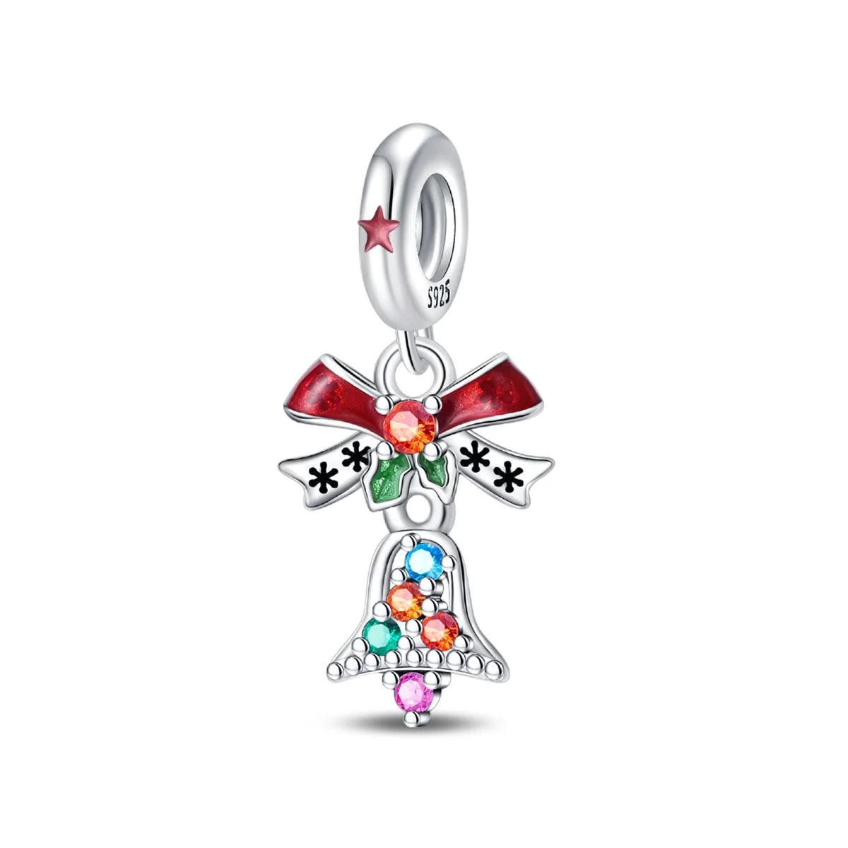 

Colorful 100% 925 Sterling Silver Red Festive Christmas Bow Bell Dangle Charm Fits Pandora Bracelet For Girl Season Gift