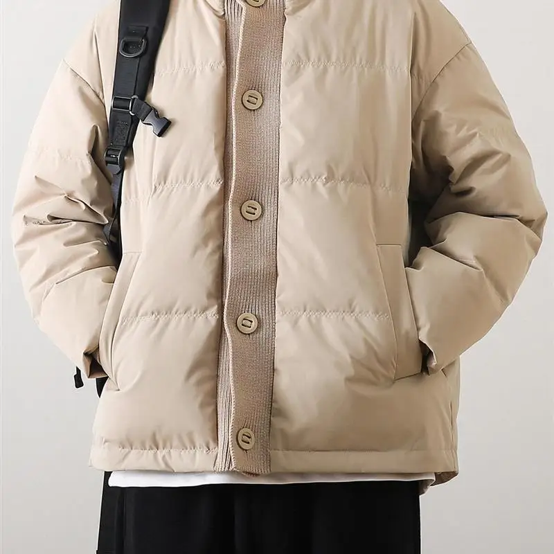 

Мужская зимняя свободная повседневная куртка-пуховик с воротником-стойкой, вязаная верхняя одежда, винтажный брендовый модный пуховик из 90% белого пуха