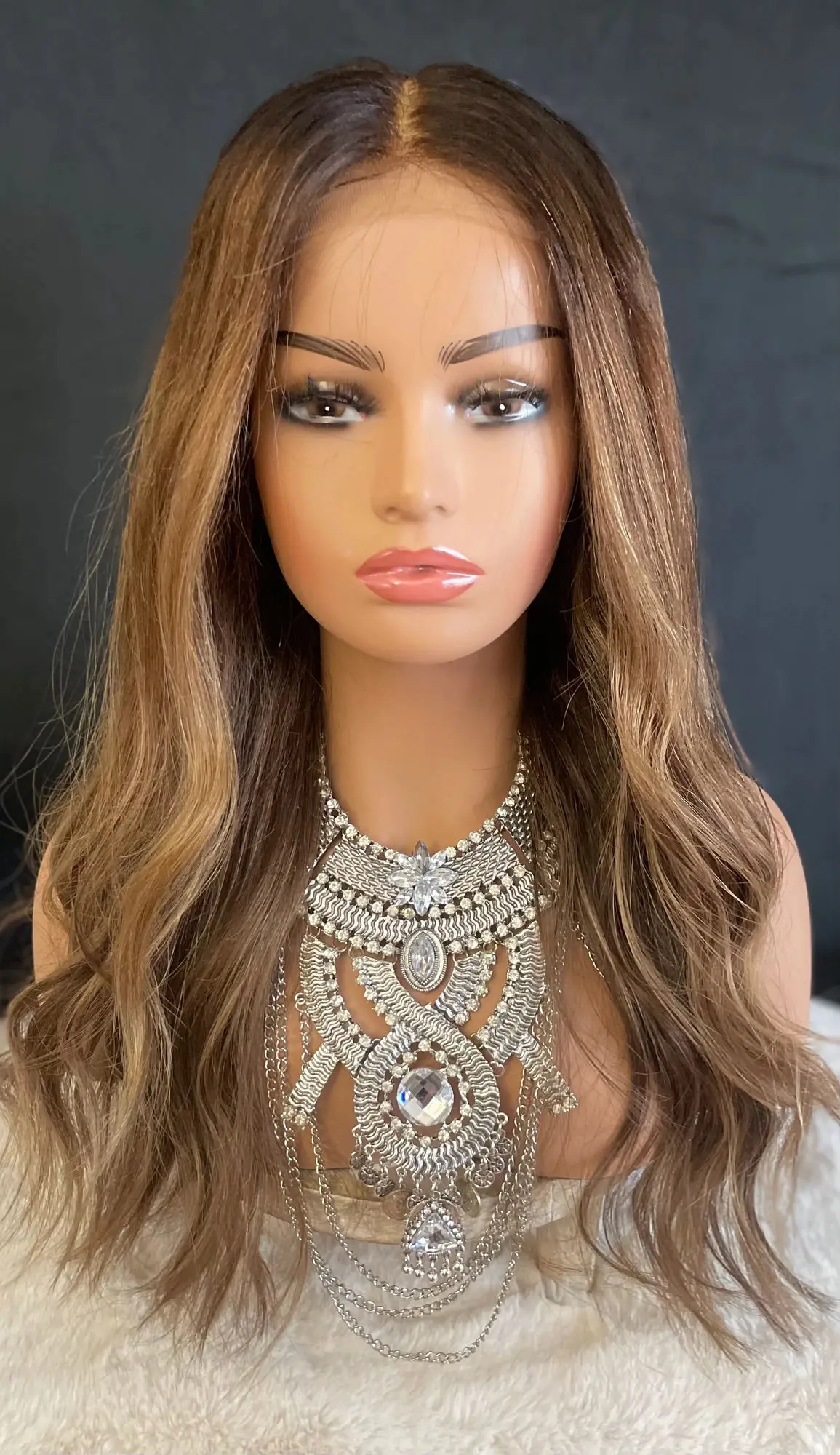 أومبير الكستناء البني HD شعر مستعار لينة الجسم موجة الاصطناعية الدانتيل شعر مستعار أمامي مع جذور داكنة طويلة طول شعري طبيعي زي امرأة #3