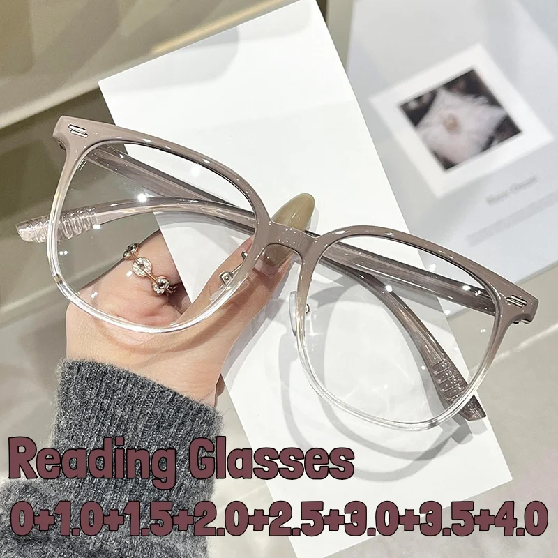 

Oversize Square Frame Reading Glasses for Women Men Anti Blue Light Far Sight Eyeglasses Ultralight New Stylish Eyewear To+4.0