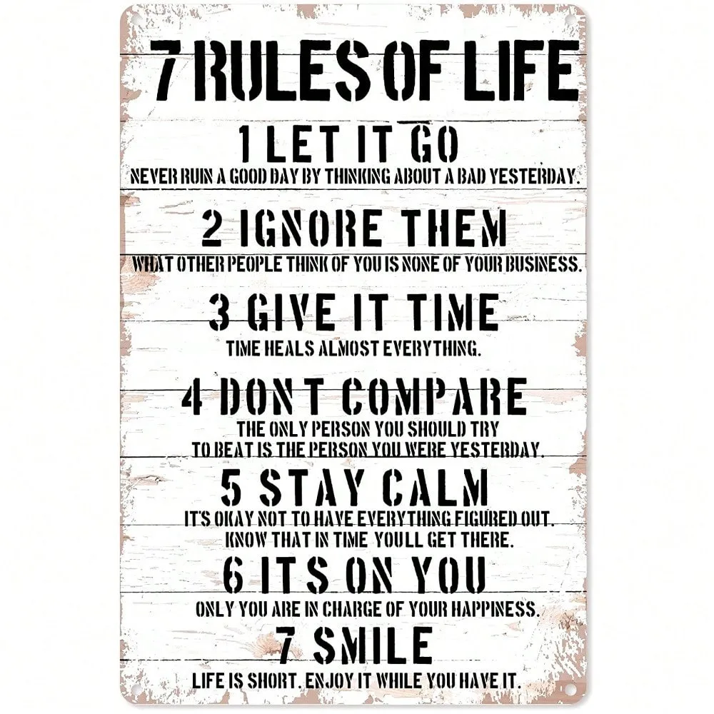 【Limited Offer】Ramadan & Valentine’s Deco 2026: Retro Art Deco Metal Tin Sign - 7 Rules of Life, Wall Art for Home Bar Office Ga