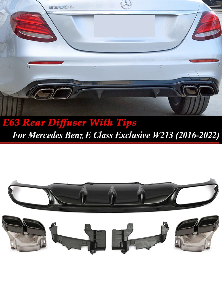 For Benz E Class W213 Exclusive E63 Style Rear Bumper Diffuser Spoiler With Exhaust Tips Diffusor Kit Exterior Part 2016-2022