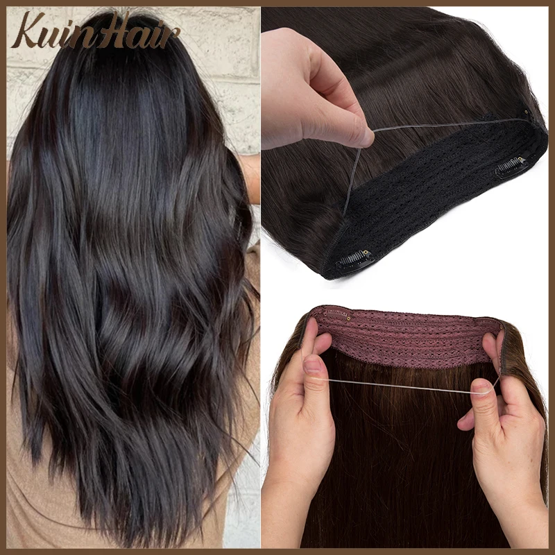 Straight Fish Line Hair Invisible Transparent Wire Clip in Extension Real Human Hair OnePiece Natural Fusion Extension For Women