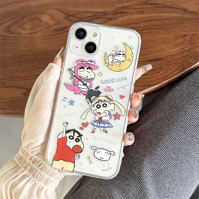 Kawaii Crayon Shin-Chan Phone Case for Iphone15/14/13/12/11 Pro Max Anime Transparent Protective Case Anti Drop Accessories Gift