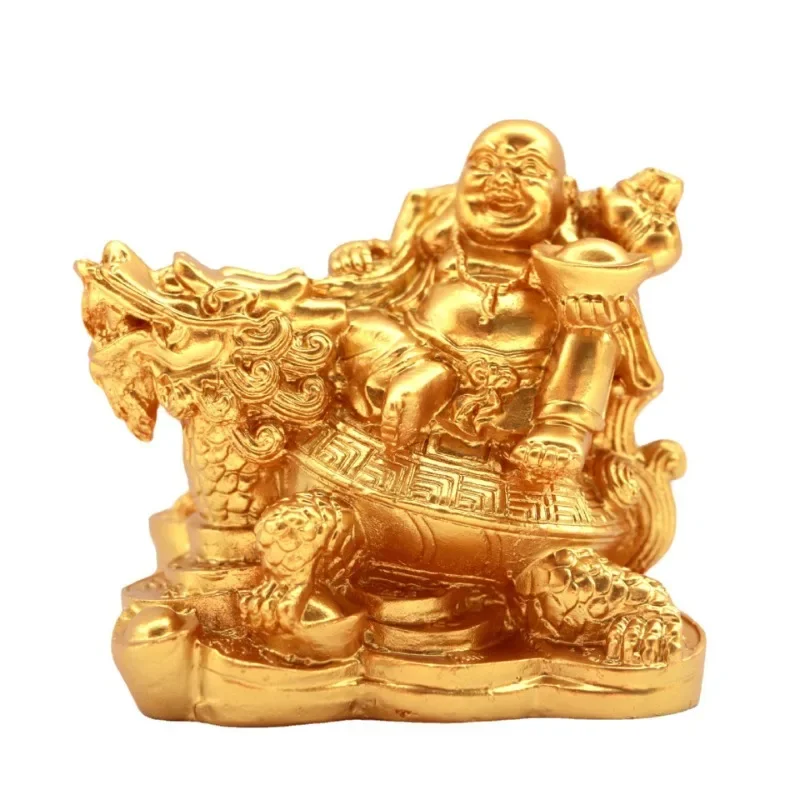 

Resin God of Wealth Laughing Buddha Statue，Modern Art Sculpture，Chinese Home Feng Shui Dragon Turtle Decoration Figurines Statue