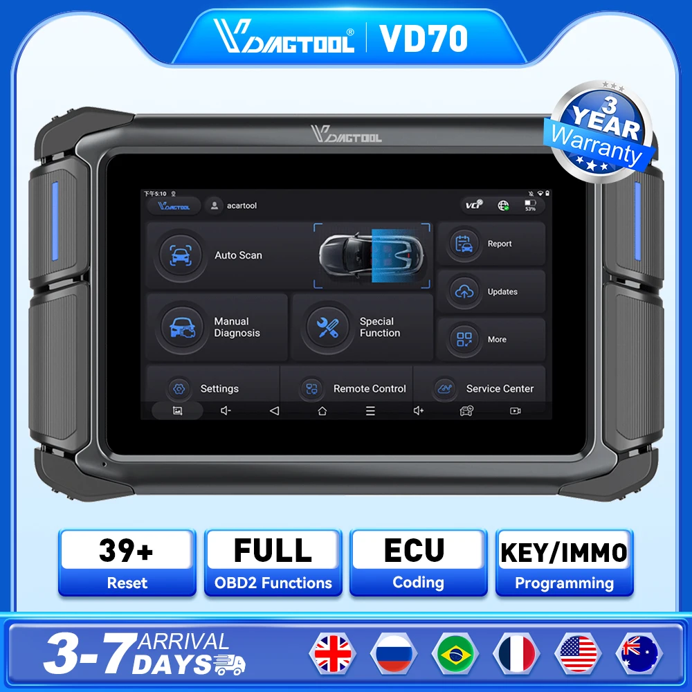 

VDIAGTOOL VD70 Car Diagnostic Tools Automotive Scanner ECU Coding Bidirectional Key Programming OBD2 39+Service Upgraded