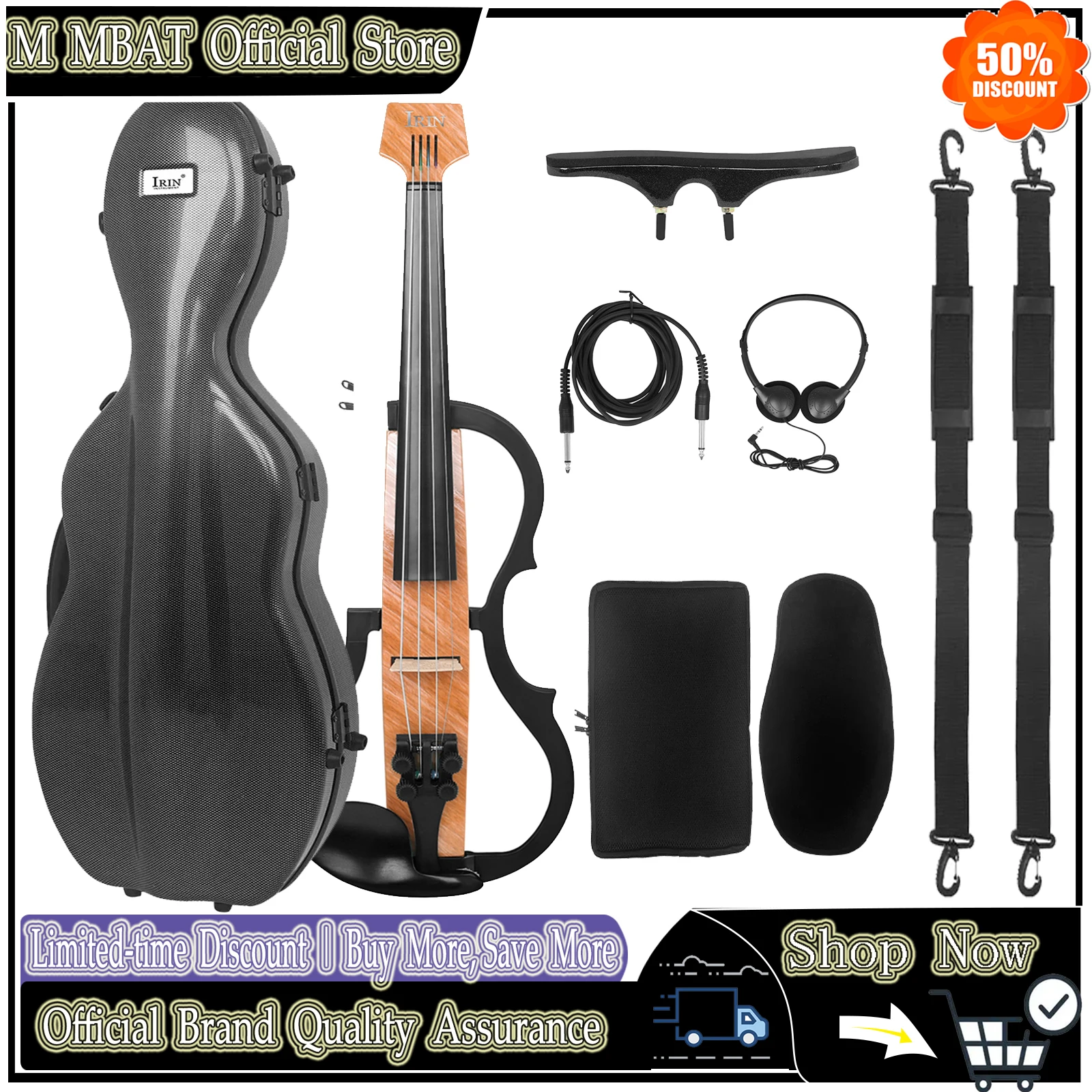 

IRIN 4/4 Smart Electric Violin Carbon Fiber Pro Electric Violin With Shoulder Rests Headphones String Instrument for Practice