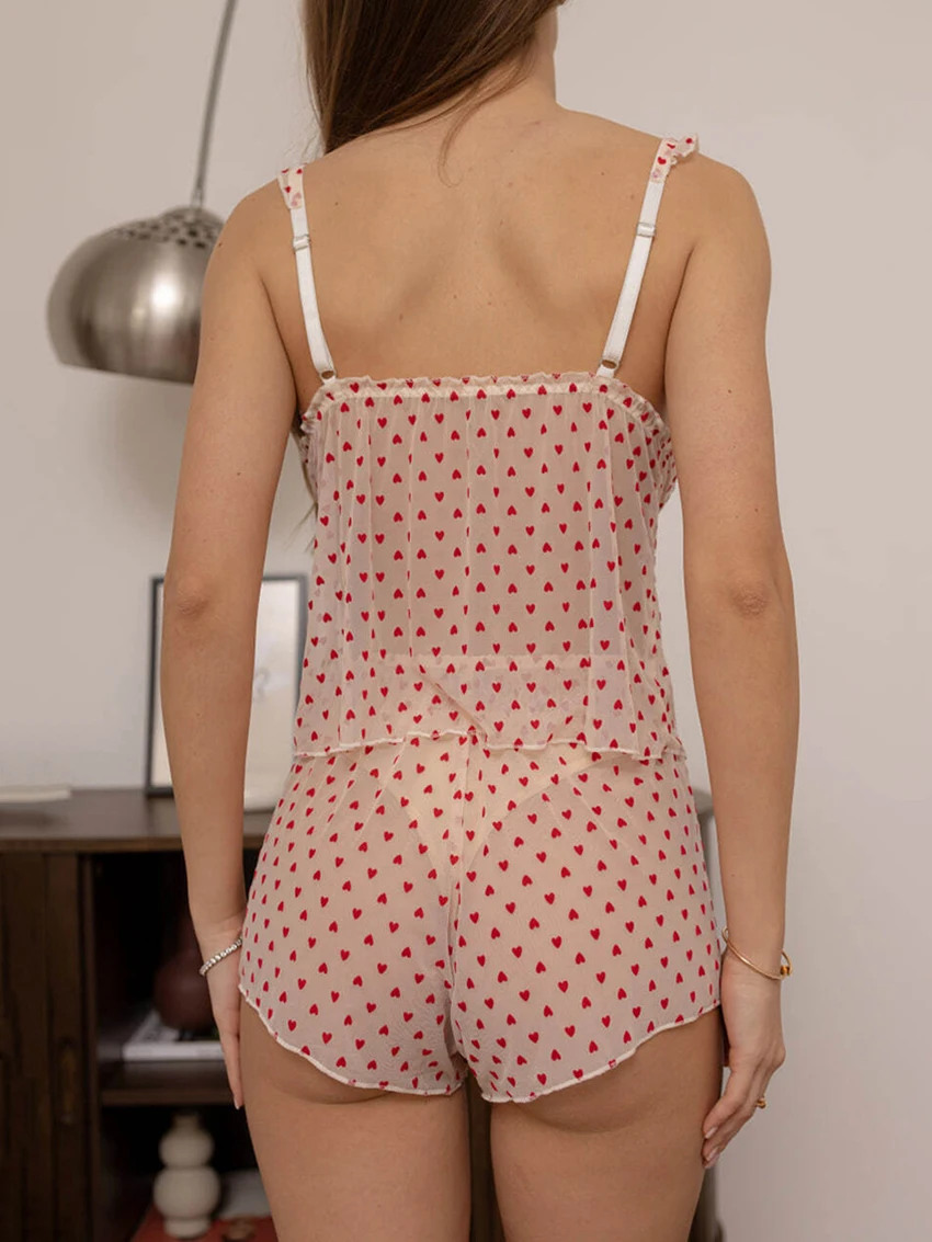 Marthaqiqi Printing Ladies Nightgowns Set V-Neck Pajama Spaghetti Strap Sleepwear Backless Nightie Shorts Casual Nightwear Suit