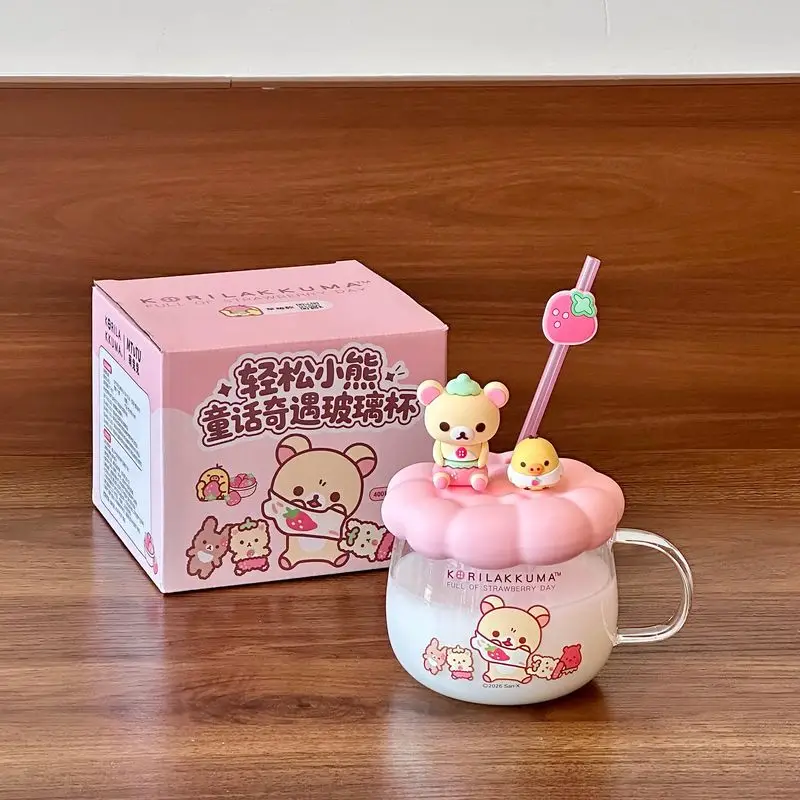 Rilakkuma Glass Water Cup With Lid Straw High Temperature Resistant Cute Cartoon Drinking Mug For Office Home Daily Use view 6