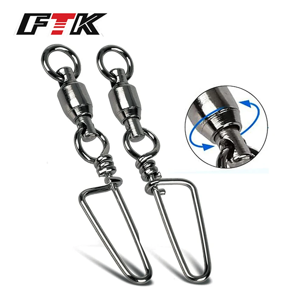 

FTK 10Pcs Fishing Snap Swivels Ball Bearing Swivel Coastlock Snap Coating Corrosion Resistance Freshwater Saltwater Swivels