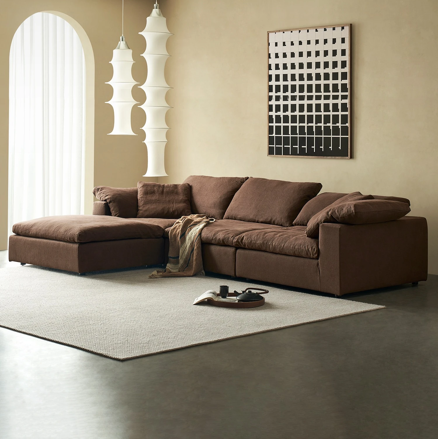 Sofa designer down natural wind module linen fabric removable and washable combination