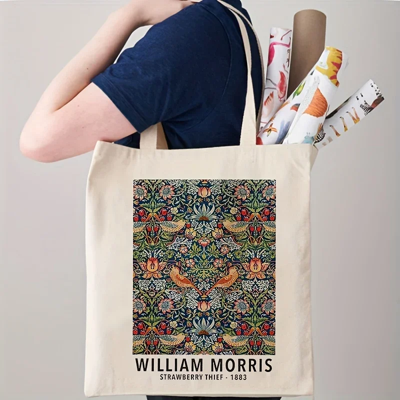 William Morris Erdbeerdieb-Muster-Druck-Gepäcktasche, natürliche Tragetasche, Geschenk für Sie und Ihn, Vintage Art Nouveau-Ausstellung