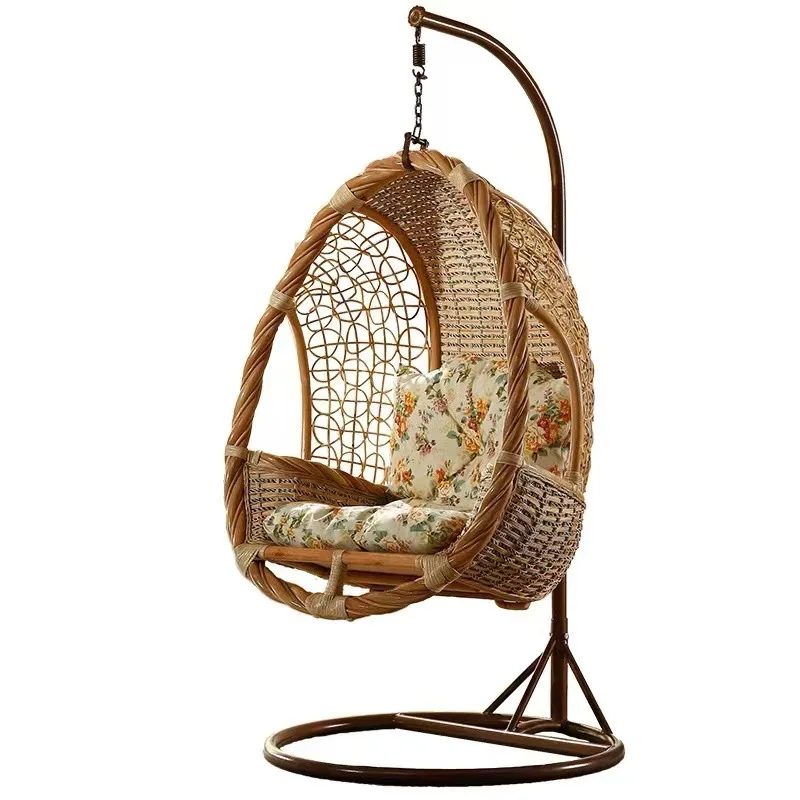 True rattan hanging basket rocking chair balcony swing bird's nest hanging chair, casual outdoor lounger hammock single