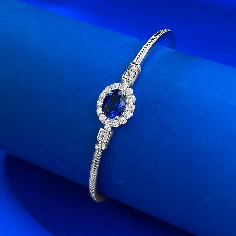 

Новые ювелирные изделия S925 Серебряный имитация королевского браслета 6*8 мм Синий сапфировый браслет
