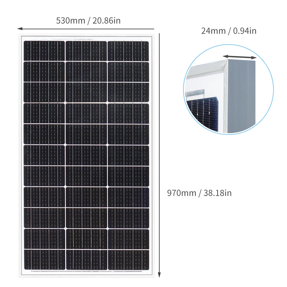 WUZECK 100W Rigid Solar Panel Power 100 Watt 18V Monocrystalline Silicon Cell Waterproof Charging 12V Camping Home Balcony Car