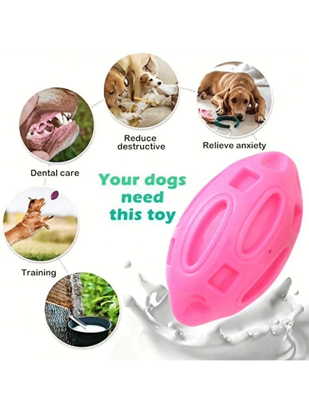 1pc Indestructible Squeaky Rugby Ball Dog Chew Toy - Durable Rubber Ball For Aggressive Chewers, Teething And Play Fun