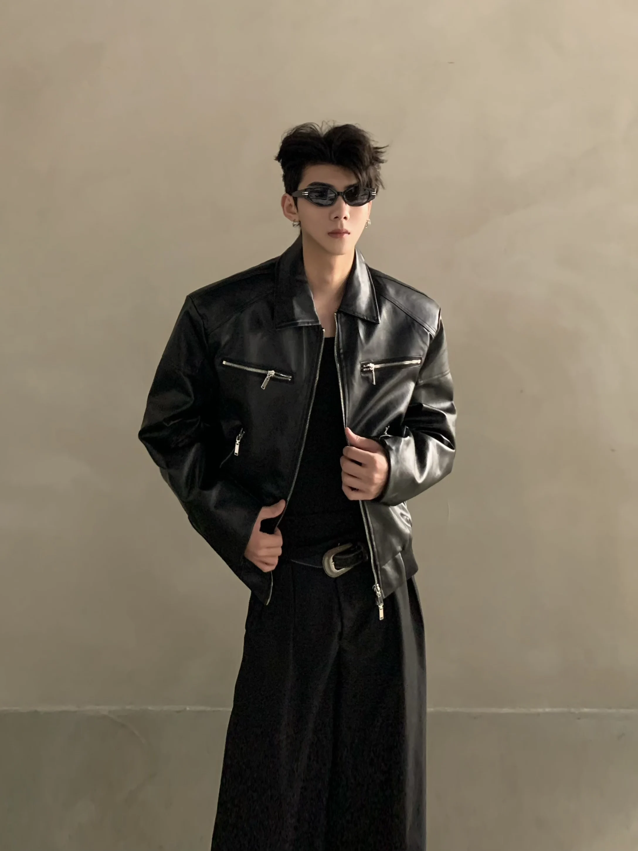 

Linlu American Sle Zipper Design Jaet Cleanfit Leather Coat Youthful Vitali Windproof Anti-Wrinkle Non-Sinking