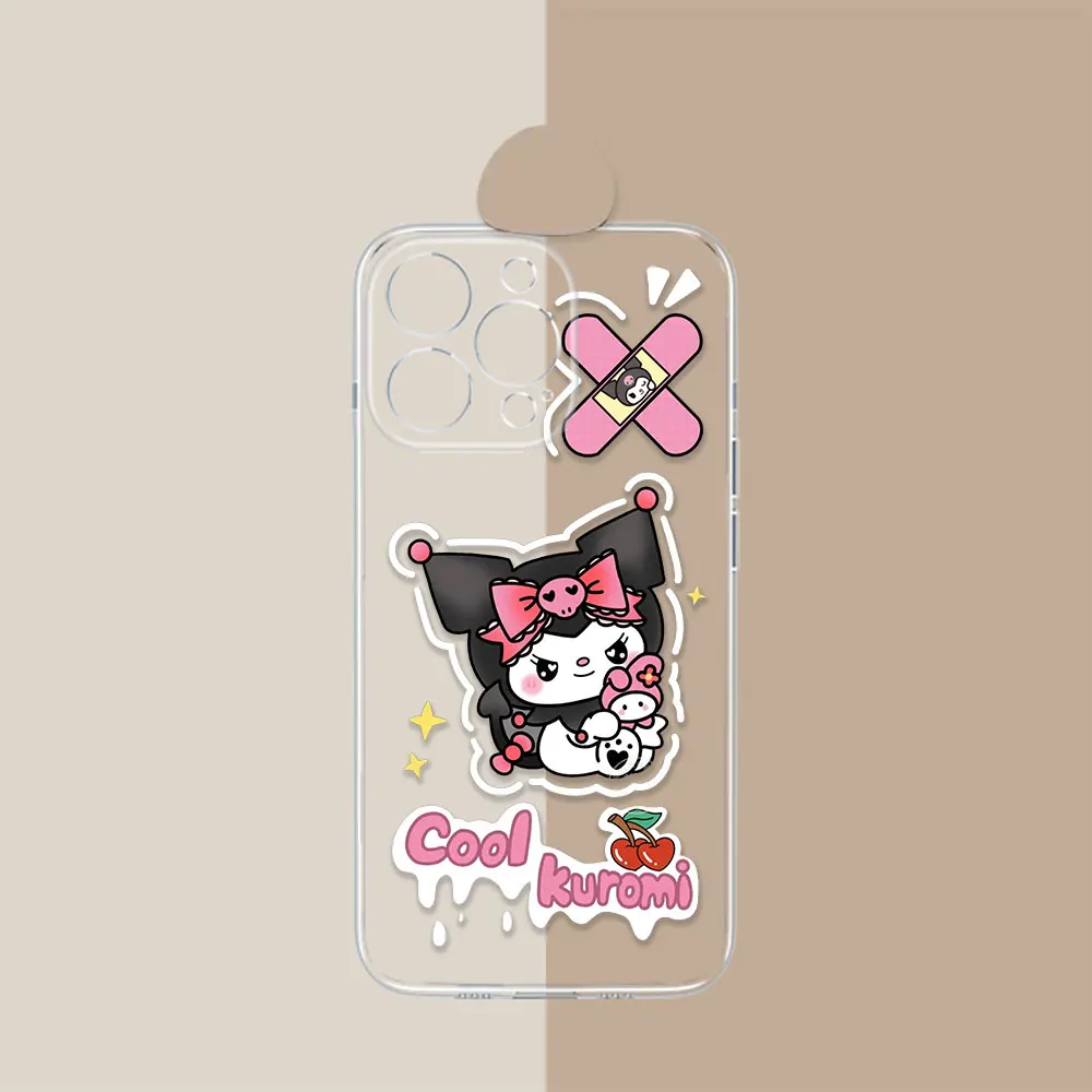 Funda de dibujos animados My Melody Kuromi para iPhone 17 Air 16e 16 ProMax 15 14 13 12 11 17 16 Plus 17 Pro Max, funda de teléfono translúcida