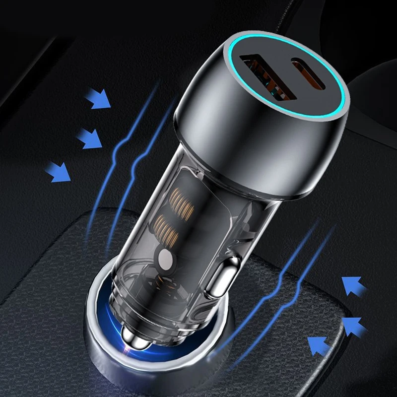 Transparent 48W USB Type-C Car Charger For Iphone Android Phone Tablet PD USB-C Vehicle Fast Charging Power Adapter Accessories