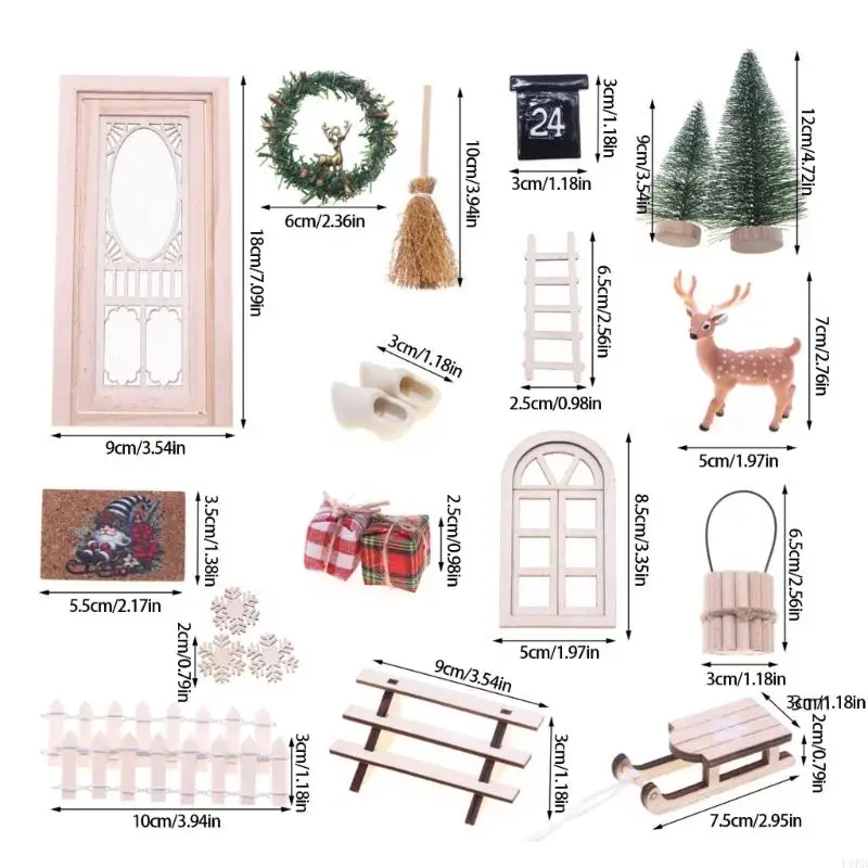 Świąteczne sceny Dollhouse Akcesoria z miniaturowym wieńcem i renifery Decors Decors Holiday Gift L8RB