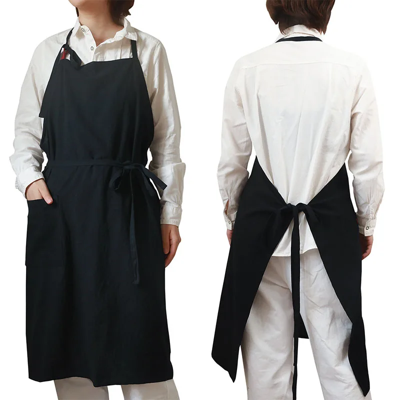 

Summer Breathable Cotton Black Kitchen Apron with Pockets for Men and Women Chef Pinafore for Cooking Baking Cleaning Gardening