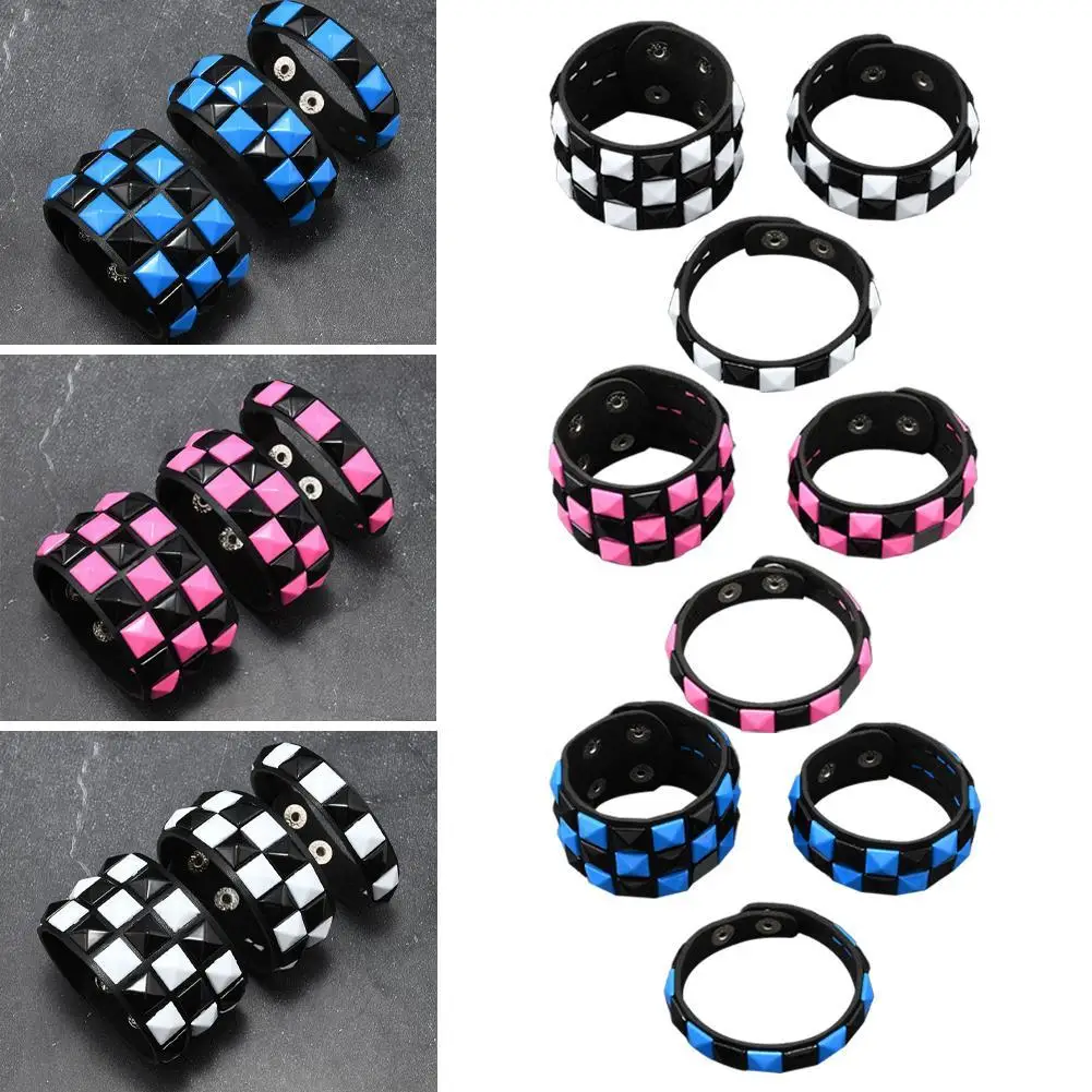Punk Contrasting Rivets Leather Bracelets Comfortable Adjustable Bracelets Stud Charm Bangle For Women Rock Gothic Jewelry