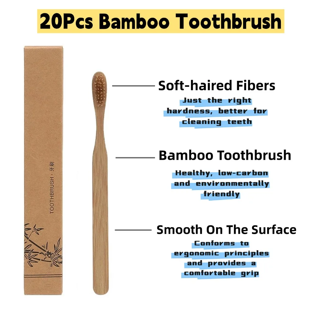 20pcs Health Natural Bamboo Toothbrush Sets Soft Fiber Teeth Brush Low Carbon Environmental Protection Oral Care Wholesale