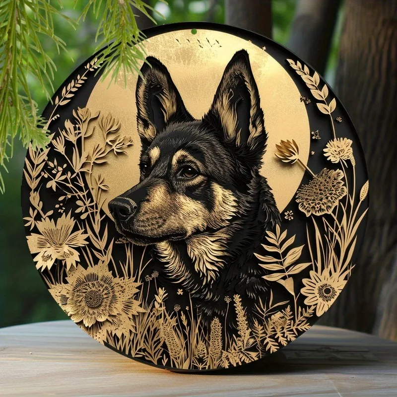 

1pc 8x8 Inch Spring Aluminum Metal Sign, Faux Foil Stamping Papercut Art Painting Round Wreath Decorative Sign Dormitory Decor