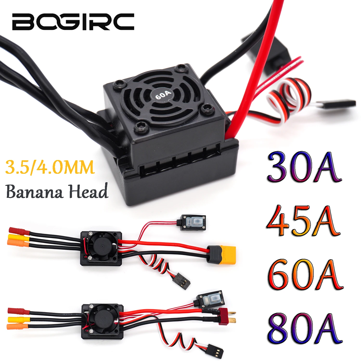

BOGIRC Brushless ECS 30A 45A 60A 80A Electronic Speed Controller T/XT60 Plug for 1/18 1/16 1/14 1/10 1/8 RC Monster Buggy Cars