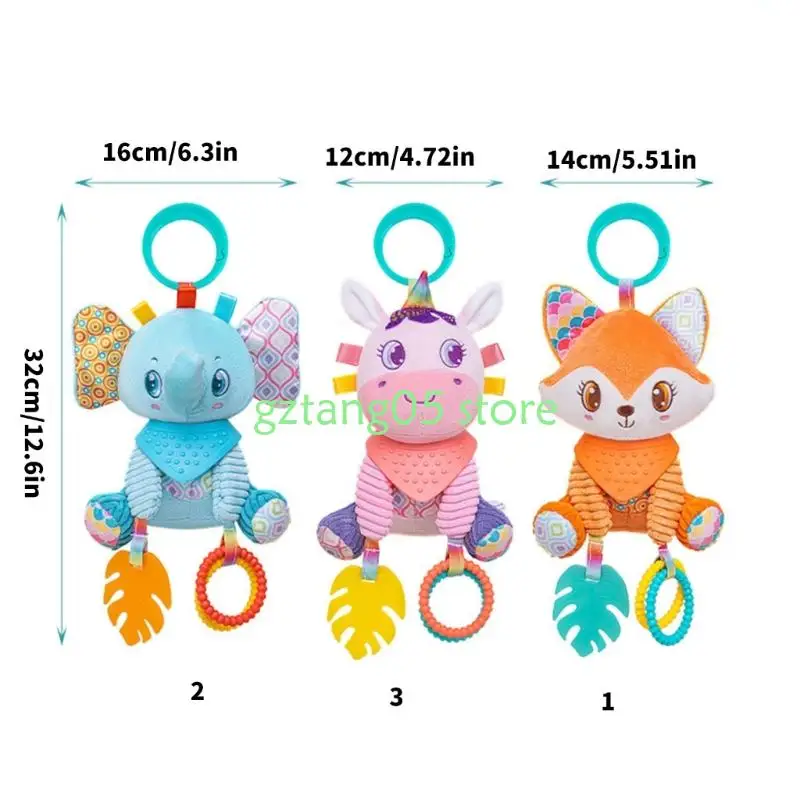 57EE لعبة حسية تنموية لمقاعد السيارة لعربات الأطفال دمية على شكل حيوان من القطيفة مع مؤثرات صوتية وخطوبة بصرية #6