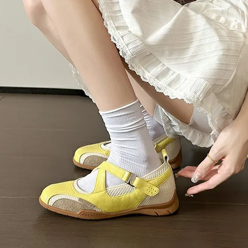 white Women's Flat Mary Jane Shoes Non-slip Lace-up Loafers for Women Large Size 2025 Summer New Female Ballet Training Shoes - view 5
