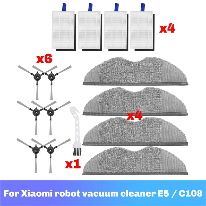 ABZA-استبدال فرشاة جانبية فلتر Hepa ممسحة الوسادة اكسسوارات عدة لشاومي روبوت فراغ E5/C108 قطع غيار الأنظف