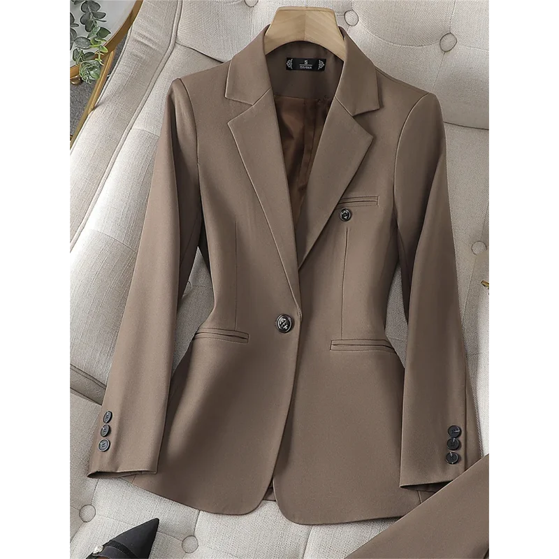 Women's 2024 New Coffee Blue Khaki Casual Single Button Long Sleeved Slim Fit Jacket for Women's Formal Office Jacket